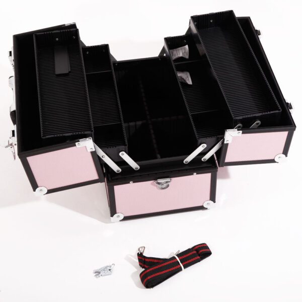 Portable Aluminum Makeup Case and Jewelry Organizer, Pink