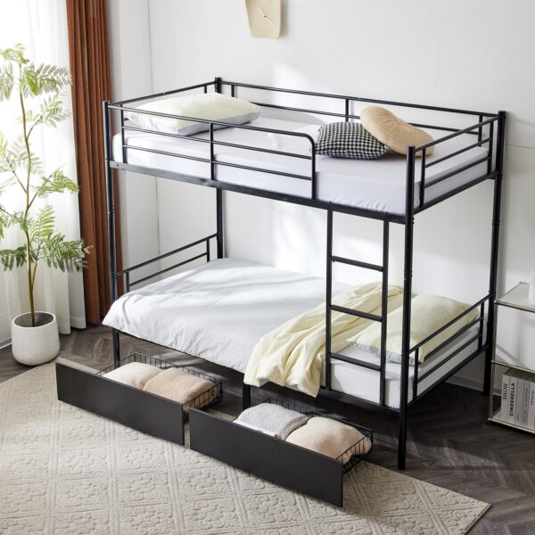 Twin Over Twin Convertible Bunk Bed with 2 Storage Drawers